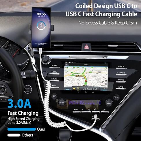 Type C to Type C Cable Fast Charging for iPhone 15/15 Pro/15 Pro Max/15 Plus, 6ft Android Auto USB C Coild Cable for Car for Google Pixel 8 Pro 7a 7 Pro 6a 6 Pro 5a 5 4a 4 XL, Samsung S23 FE S22 S21 in Saudi Arabia