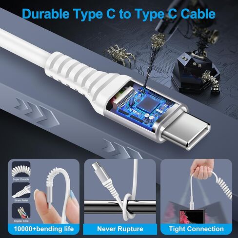 Type C to Type C Cable Fast Charging for iPhone 15/15 Pro/15 Pro Max/15 Plus, 6ft Android Auto USB C Coild Cable for Car for Google Pixel 8 Pro 7a 7 Pro 6a 6 Pro 5a 5 4a 4 XL, Samsung S23 FE S22 S21 in Saudi Arabia