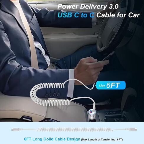 Type C to Type C Cable Fast Charging for iPhone 15/15 Pro/15 Pro Max/15 Plus, 6ft Android Auto USB C Coild Cable for Car for Google Pixel 8 Pro 7a 7 Pro 6a 6 Pro 5a 5 4a 4 XL, Samsung S23 FE S22 S21 in Saudi Arabia
