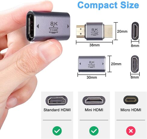 XMSJSIY 8K HDMI Coupler Adapter Female to Female/Male to Male HDMI Extension Connector Support 8K@60Hz/4K@120Hz,7680x4320P,3D, HDR, ARC,48Gbps High Speed for Laptop, PC, Monitor, TV - 2PCS… in Saudi Arabia