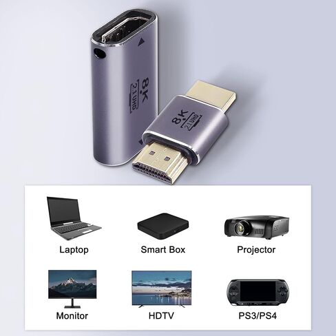 XMSJSIY 8K HDMI Coupler Adapter Female to Female/Male to Male HDMI Extension Connector Support 8K@60Hz/4K@120Hz,7680x4320P,3D, HDR, ARC,48Gbps High Speed for Laptop, PC, Monitor, TV - 2PCS… in Saudi Arabia