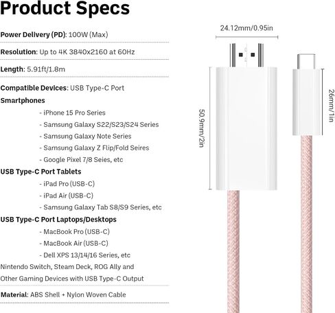 كابل USB من النوع C إلى HDMI 4K/30 هرتز 1080P/60 هرتز توصيل الطاقة PD 100 واط إشارة فيديو للشحن للجوال/الكمبيوتر اللوحي/الكمبيوتر المحمول/وضع Dex متوافق مع Nintendo Switch/Steam Deck/ROG Ally (أسود 6 أقدام) in Saudi Arabia
