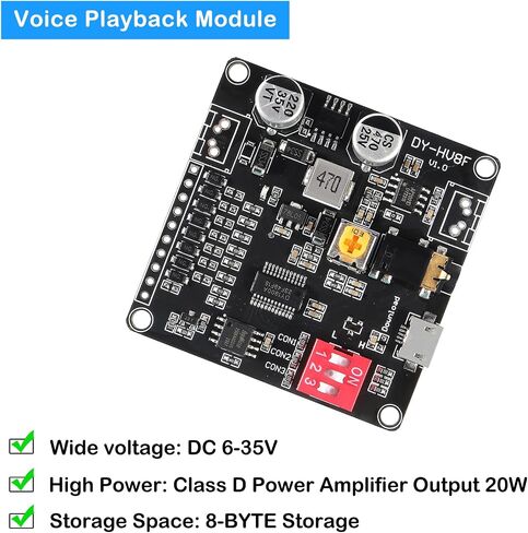 2PCS Voice Playback Module Board MP3 Music Player 20W 12V 24V High Power Sound Board UART I/O Trigger Amplifier Class D 64Mbit Flash Storage Mono 8ohm Support MP3 WAV for DIY Electronic Player in Saudi Arabia