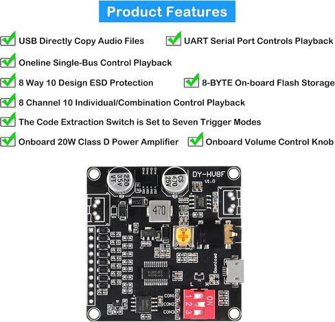 2PCS Voice Playback Module Board MP3 Music Player 20W 12V 24V High Power Sound Board UART I/O Trigger Amplifier Class D 64Mbit Flash Storage Mono 8ohm Support MP3 WAV for DIY Electronic Player in Saudi Arabia