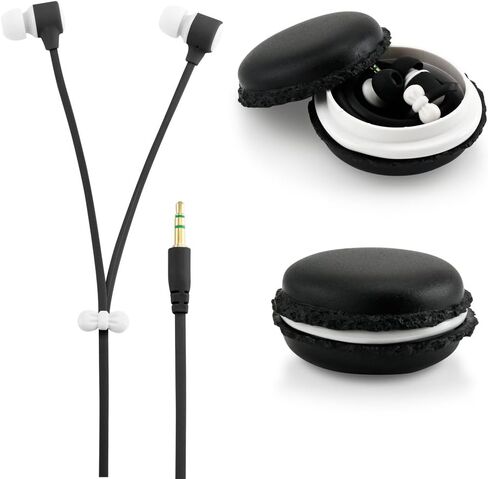 سماعات أذن GEARONIC TM لطيفة مقاس 3.5 مم داخل الأذن مع صندوق منظم لسماعات أذن المعكرون متوافقة مع الهواتف الذكية PC MP3 (بيج) in Saudi Arabia