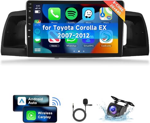 [8 CORE 2G+64G] Car Radio for Toyota Corolla EX 2007-2012 with Wireless Carplay/Android Auto, 9 Inch Android 13 IPS Touch Screen Car Stereo, Bluetooth, GPS Navi, WiFi, SWC, DSP+Backup Camera in Saudi Arabia