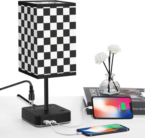 Power Strip with Table Lamp,Touch Nightstand Lamp with 2 USB Ports and 2 Outlets,Fabric Linen Lampshade,Small Table Lamp for Kids Room Living Room Office Dorm(Black) in Saudi Arabia