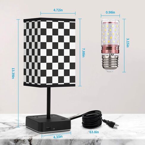 Power Strip with Table Lamp,Touch Nightstand Lamp with 2 USB Ports and 2 Outlets,Fabric Linen Lampshade,Small Table Lamp for Kids Room Living Room Office Dorm(Black) in Saudi Arabia