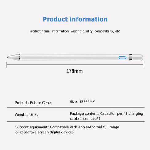 قلم لمس نشط قابل لإعادة الشحن متوافق مع أجهزة Apple iPad، وأقلام لمس لشاشات اللمس، ومصمم ذو نقاط دقيقة متوافق مع iPhone iPad Pro Air Mini والأجهزة اللوحية الأخرى (أبيض) in Saudi Arabia