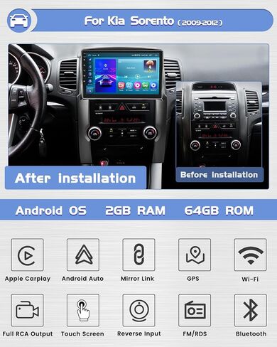 Roinvou [2G+32G] Android 13 Car Stereo for Kia Sorento 2009-2012 with Wireless Carplay Android Auto, 10.1" Touch Screen Car Radio Support GPS/WiFi/Bluetooth/26UI/Voice Control/SWC/Backup Camera in Saudi Arabia