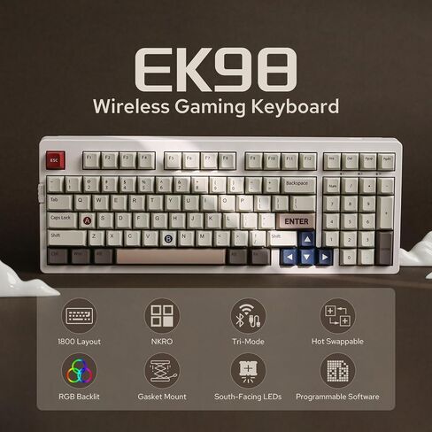 EPOMAKER EK98 Wireless Gaming Keyboard, Tri-Mode Bluetooth/2.4Ghz/USB-C Wired Mechanical Keyboard, Hot Swappable Creamy Keyboard, RGB Backlit Custom Keyboard (White, Peach Lily Switch) in Saudi Arabia