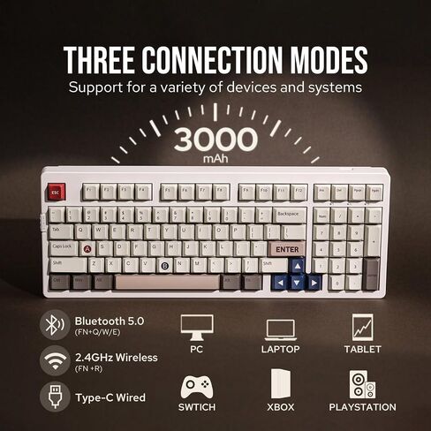 EPOMAKER EK98 Wireless Gaming Keyboard, Tri-Mode Bluetooth/2.4Ghz/USB-C Wired Mechanical Keyboard, Hot Swappable Creamy Keyboard, RGB Backlit Custom Keyboard (White, Peach Lily Switch) in Saudi Arabia
