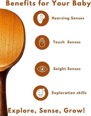 HippoToys Handmade wood rattle baby Montessori Wooden Rattles toy for Babies Toddlers, Boys & Girls Age 0-6 months baby, Safe, Premium Quality, ASTM, EN71.3 Certified Toys,Development & Early Learning in Saudi Arabia