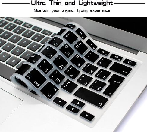 غطاء لوحة المفاتيح من السيليكون الروسي HRH لجهاز MacBook Air 13، لجهاز Macbook Pro 13/15/17 (مع أو بدون شاشة عرض شبكية العين، 2015 أو إصدار أقدم) ولحامي لوحة المفاتيح بتصميم الاتحاد الأوروبي الأقدم لجهاز iMac - أسود in Saudi Arabia