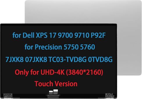 شاشة بديلة LCD مقاس 17.3 بوصة 3840x2400 UHD 4K لجهاز Dell XPS 17 9700 9710 P92F للدقة 5750 5760 7JXK8 07JXK8 TC03-TVD8G 0TVD8G TB02-TVD8G شاشة LCD بمفصلات علوية تعمل باللمس (فضي) in Kuwait