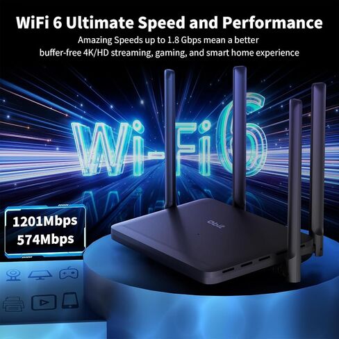 DBIT AX1800 WiFi 6 Router Dual Band Wireless Internet Router, Wireless Speed (Up to 1.8 Gbps) with 4 x Gigabit Ethernet Ports, MU-MIMO, OFDMA, WPA3, IPV6, EasyMesh, Guest WiFi, Parental Controls in Kuwait