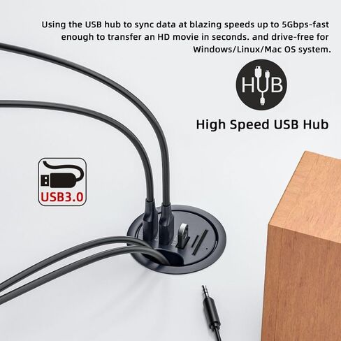 ChenYang USB 3.0 Flush Mount Desktop HUB,2 USB 3.0 Port/1 USB C Port HUB Grommet Hole 2.36"(60mm) with SD/TF Card Reader Port in Saudi Arabia
