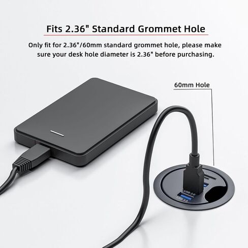 ChenYang USB 3.0 Flush Mount Desktop HUB,2 USB 3.0 Port/1 USB C Port HUB Grommet Hole 2.36"(60mm) with SD/TF Card Reader Port in Saudi Arabia