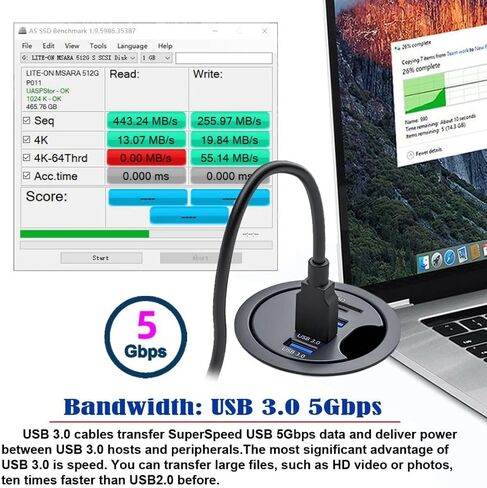 ChenYang USB 3.0 Flush Mount Desktop HUB,2 USB 3.0 Port/1 USB C Port HUB Grommet Hole 2.36"(60mm) with SD/TF Card Reader Port in Saudi Arabia