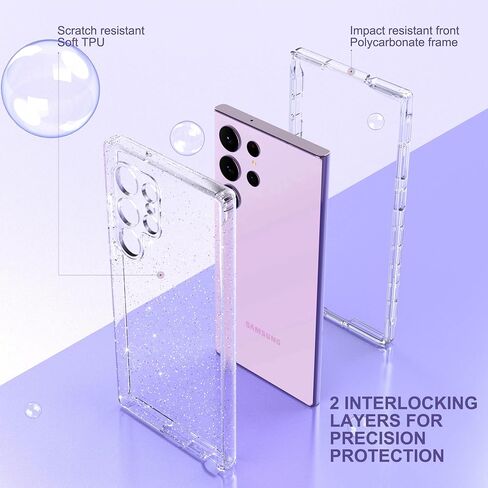 ULAK Compatible with Samsung Galaxy S23 Ultra 5G Case, Heavy Duty Shockproof Hybrid Soft TPU Bumper Drop Protection Transparent Phone Case for Galaxy S23 Ultra 5G 6.8 inch - Clear Glitter in Saudi Arabia