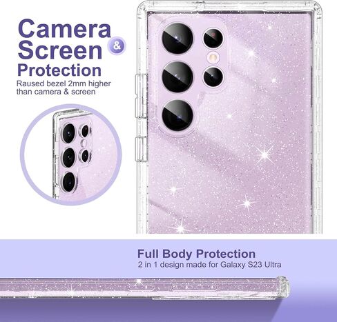 ULAK Compatible with Samsung Galaxy S23 Ultra 5G Case, Heavy Duty Shockproof Hybrid Soft TPU Bumper Drop Protection Transparent Phone Case for Galaxy S23 Ultra 5G 6.8 inch - Clear Glitter in Saudi Arabia