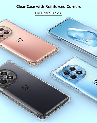حافظة لهاتف OnePlus 12R، غطاء هاتف شفاف مزود بمصد زاوية معزز، حافظة TPU مرنة مقاومة للصدمات لهاتف OnePlus 12R - شفاف in Kuwait