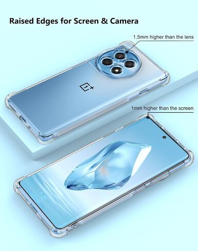 حافظة لهاتف OnePlus 12R، غطاء هاتف شفاف مزود بمصد زاوية معزز، حافظة TPU مرنة مقاومة للصدمات لهاتف OnePlus 12R - شفاف in Kuwait