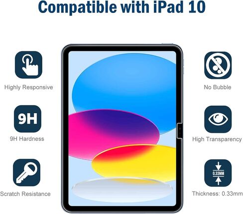واقي شاشة Simpeak مكون من قطعتين متوافق مع iPad 10 Generation 10.9" 2022، واقي شاشة من الزجاج المقوى متوافق مع iPad 10th، سهل التركيب [9H صلب] [مضاد لبصمات الأصابع] [خالٍ من الفقاعات] in Saudi Arabia