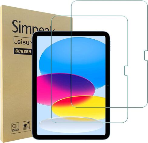 واقي شاشة Simpeak مكون من قطعتين متوافق مع iPad 10 Generation 10.9" 2022، واقي شاشة من الزجاج المقوى متوافق مع iPad 10th، سهل التركيب [9H صلب] [مضاد لبصمات الأصابع] [خالٍ من الفقاعات] in Saudi Arabia
