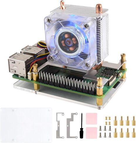 مروحة تبريد وحدة المعالجة المركزية Waveshare ICE Tower، متوافقة مع Raspberry Pi 5، أنبوب نحاسي على شكل حرف U، زعانف تبريد، مبرد مع RGB LED ملون in Saudi Arabia