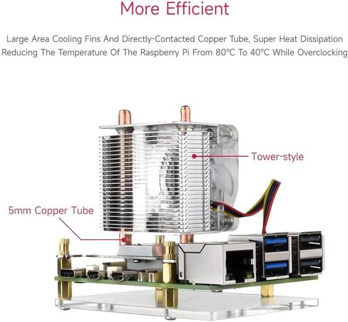 مروحة تبريد وحدة المعالجة المركزية Waveshare ICE Tower، متوافقة مع Raspberry Pi 5، أنبوب نحاسي على شكل حرف U، زعانف تبريد، مبرد مع RGB LED ملون in Saudi Arabia