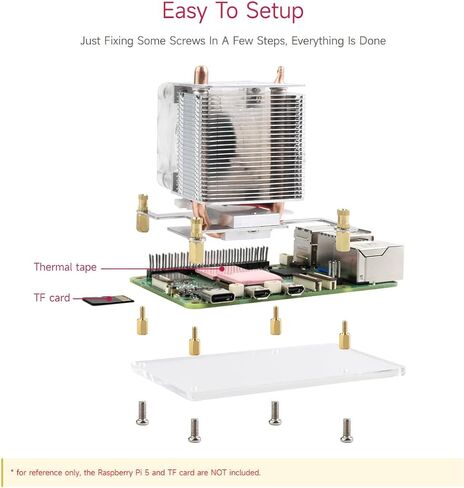 مروحة تبريد وحدة المعالجة المركزية Waveshare ICE Tower، متوافقة مع Raspberry Pi 5، أنبوب نحاسي على شكل حرف U، زعانف تبريد، مبرد مع RGB LED ملون in Saudi Arabia