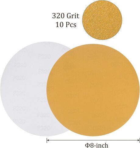 10pcs PSA Sanding Discs - [8 Inch x 220 Grit] Non-Hole Self Adhesive Sticky-Back Gold Sandpaper Discs for Automotive Car Paint Use, Aluminum Oxide, Zirconia, Round in Saudi Arabia
