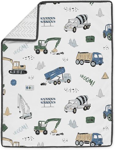 Sweet Jojo Designs Construction Truck Baby Boy Nursery Crib Bedding Set - 4 pieces - Grey Yellow Black Blue and Green Transportation Chevron Arrow in Saudi Arabia