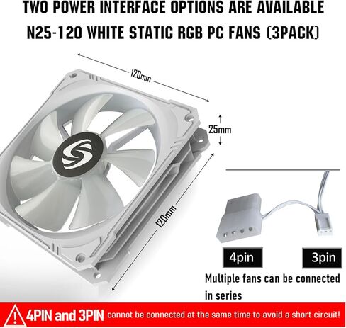 120mm Case Fan 3 Pack RGB Case Fans, N25-120 White Silent 1,200rpm PC Fans, Hydraulic Bearing - White 120mm RGB Fans with 12v 3 pin and molex 4 pin PSU plug Computer Fans for PC Case in Saudi Arabia