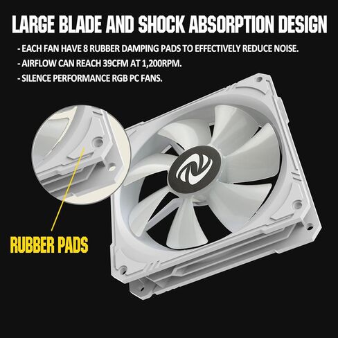 120mm Case Fan 3 Pack RGB Case Fans, N25-120 White Silent 1,200rpm PC Fans, Hydraulic Bearing - White 120mm RGB Fans with 12v 3 pin and molex 4 pin PSU plug Computer Fans for PC Case in Saudi Arabia