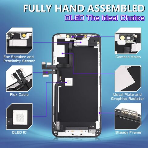 [OLED for iPhone 11 PRO MAX Screen Replacement with Front Speaker Proximity Sensor Repair OLED 3D Touch 6.5" Display Digitizer Full Assembly Fix Tools Kit 11promax Glass A2218 A2220 A2161 in Saudi Arabia