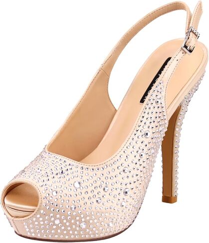 ERIJUNOR Women High Heel Peep Toe Rhinestones Slingback Platform Pumps Wedding Evening Dress Shoes in Kuwait