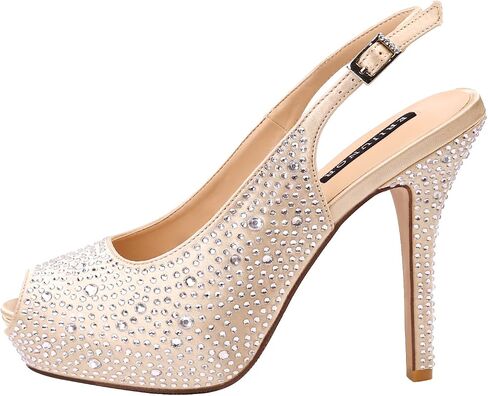 ERIJUNOR Women High Heel Peep Toe Rhinestones Slingback Platform Pumps Wedding Evening Dress Shoes in Kuwait