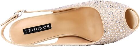 ERIJUNOR Women High Heel Peep Toe Rhinestones Slingback Platform Pumps Wedding Evening Dress Shoes in Kuwait