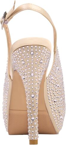 ERIJUNOR Women High Heel Peep Toe Rhinestones Slingback Platform Pumps Wedding Evening Dress Shoes in Kuwait
