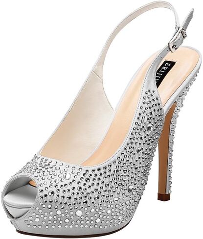ERIJUNOR Women High Heel Peep Toe Rhinestones Slingback Platform Pumps Wedding Evening Dress Shoes in Kuwait
