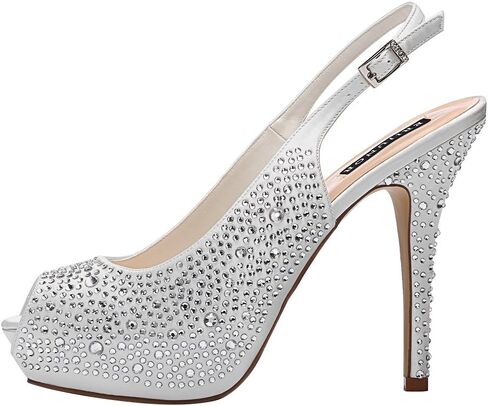 ERIJUNOR Women High Heel Peep Toe Rhinestones Slingback Platform Pumps Wedding Evening Dress Shoes in Kuwait