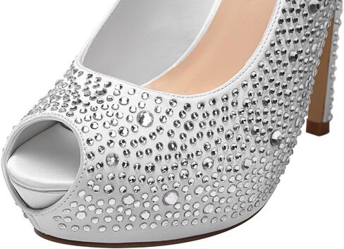 ERIJUNOR Women High Heel Peep Toe Rhinestones Slingback Platform Pumps Wedding Evening Dress Shoes in Kuwait
