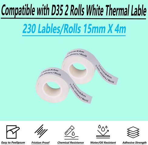 2 Rolls Label Tapes Compatible for Phomemo D35 Label Maker Thermal Sticker Labels 0.59"x13ft (15mmx4m) Transparent Paper for Home School (Transparent, 15mm*4m+2R) in Saudi Arabia