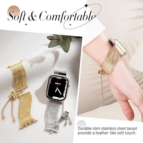 شريط شرابة من الفولاذ المقاوم للصدأ من Goton لأشرطة ساعة Apple 38 مم 40 مم 41 مم 42 مم 44 مم 45 مم 49 مم للنساء، حزام بديل لسلسلة iWatch الأنيقة مصمم لسلسلة iWatch Ultra SE 9 8 7 6 5 4 3 2 1 in Kuwait