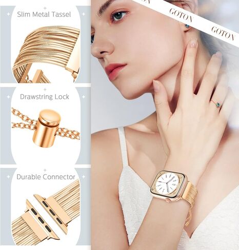 شريط شرابة من الفولاذ المقاوم للصدأ من Goton لأشرطة ساعة Apple 38 مم 40 مم 41 مم 42 مم 44 مم 45 مم 49 مم للنساء، حزام بديل لسلسلة iWatch الأنيقة مصمم لسلسلة iWatch Ultra SE 9 8 7 6 5 4 3 2 1 in Kuwait