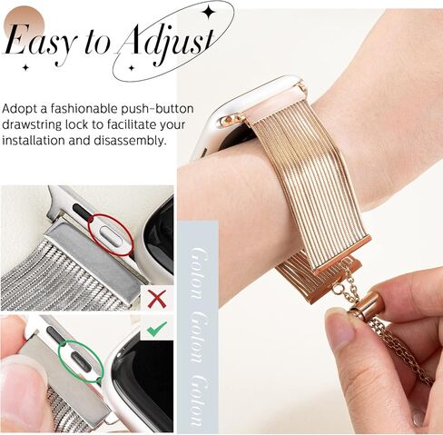 شريط شرابة من الفولاذ المقاوم للصدأ من Goton لأشرطة ساعة Apple 38 مم 40 مم 41 مم 42 مم 44 مم 45 مم 49 مم للنساء، حزام بديل لسلسلة iWatch الأنيقة مصمم لسلسلة iWatch Ultra SE 9 8 7 6 5 4 3 2 1 in Kuwait