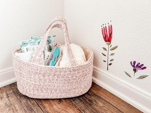 Pink Cotton Rope Basket For Nursery and Baby Item Storage in Saudi Arabia