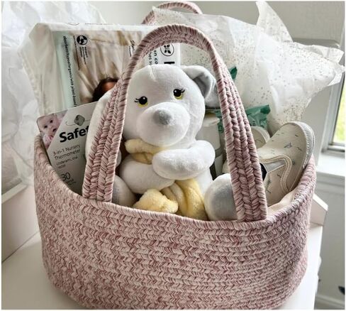 Pink Cotton Rope Basket For Nursery and Baby Item Storage in Saudi Arabia